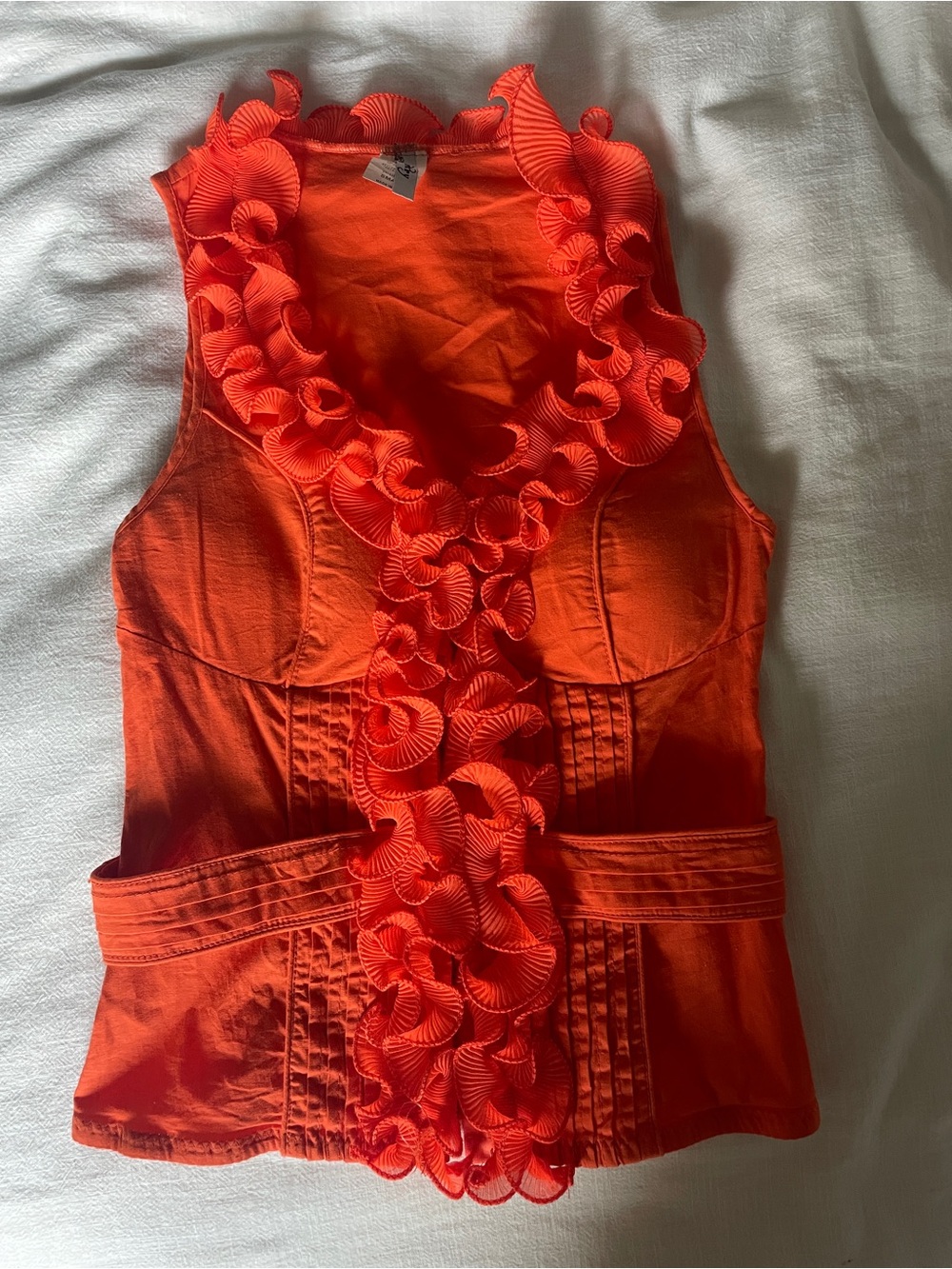 Bright Orange Ruffled Sleeveless Top
